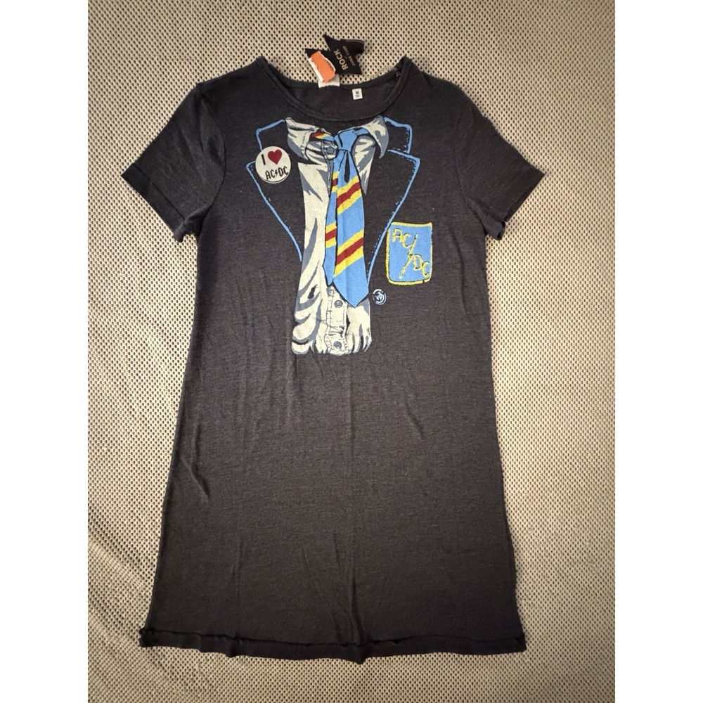 NWT Junk Food Rock I Love AC/DC T-Shirt Dress Sz‎ S/M Stretch Short Sleeve Gray